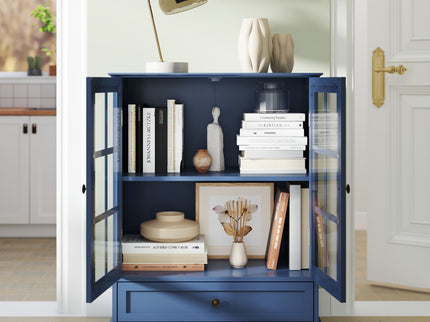 Minimalist Buffet Cabinet With Double Glass Doors And Drawer