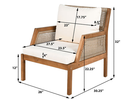 Acacia Wood Patio Furniture Club Chair, Outdoor Wicker Armchair, Deep Seating With Soft Cushions For Porch - Teak / Mix Brown