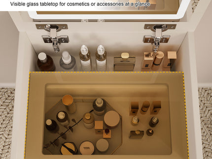 Compact 3 In 1 Vanity Desk With Open Top Mirror, Glass Desktop, 5 Height - White