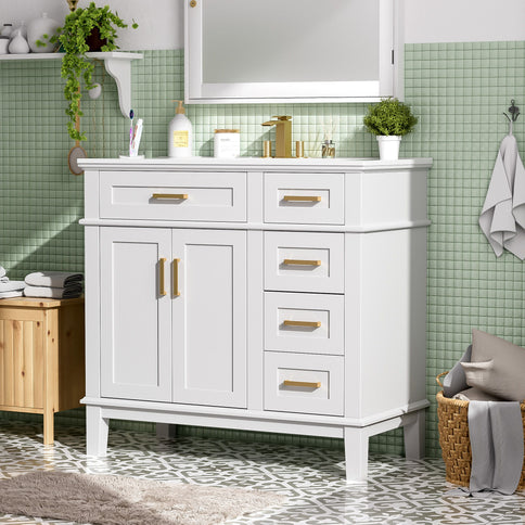 Modern Bathroom Vanity With Ceramic Sink, Soft Close Storage Cabinet