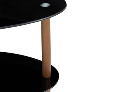 Oval Glass Coffee Table, Modern Table In Living Room Oak Wood Leg Tea Table 3-Layer Tempered Glass Table - Brown / Black