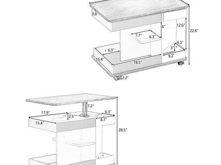 Adjustable End Table With Wheels, 360°Rotating Top And Storage Space
