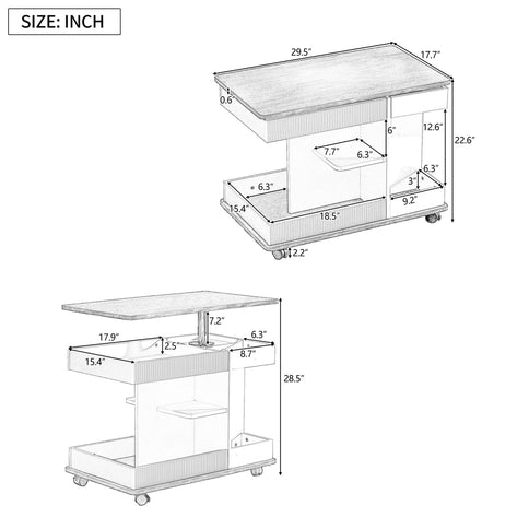 Adjustable End Table With Wheels, 360°Rotating Top And Storage Space