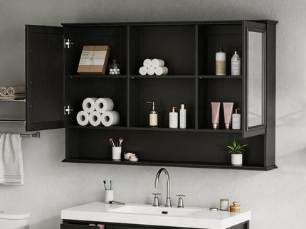 Wall Mounted Bathroom Medicine Cabinet With Double Mirrored Doors