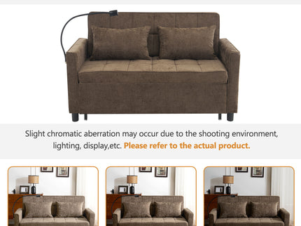 Pull-Out Sleeper Sofa With Reversible Backrest Cushion, Side Pockets, 2 USB Ports And A Phone Holder For Living Room