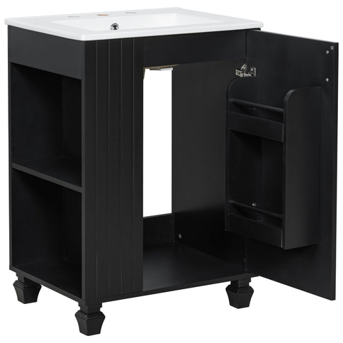Classic Retro Bathroom Vanity With Sink, Door Shelf, Side Open Storage Frame