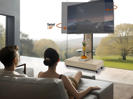 Mobile TV Cart With Push Pull Drawer, Lockable Wheels