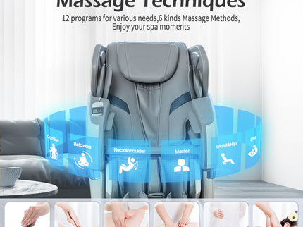 Bosscare - 2023 Brand New Update Gr8686 Massage Chairs With Ai Voice, App Control Sl Track Zero Gravity Full Body Massage Recliner - Gray