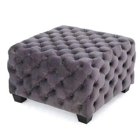 Modern Glam Ottoman With Upholstery And Button Tufted Design