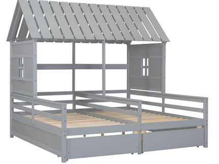 House Platform Beds With 2 Drawers, Side By Side Design