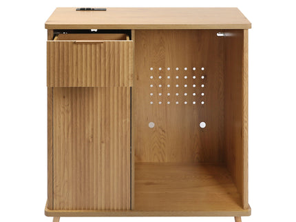 Fluted Coffee Bar Cabinet With Mini Fridge Space & Charging Station - Natural