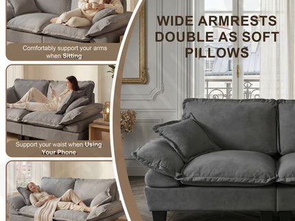 Modular Sectional Sofa With Movable Ottoman & Pillows