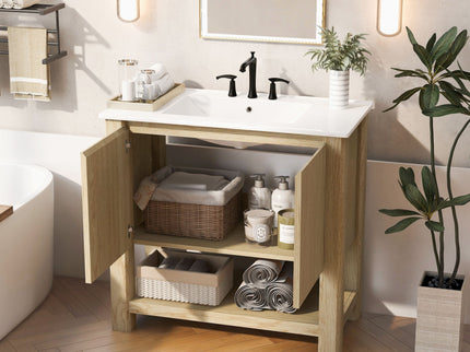 Modern Bathroom Vanity With Rectangle Ceramic Sink, Soft Closing Doors