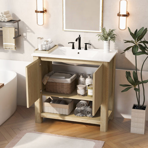 Modern Bathroom Vanity With Rectangle Ceramic Sink, Soft Closing Doors