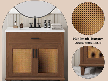 Bathroom Vanity With Ceramic Sink, Modern Free Standing Cabinet With Soft Close Drawers