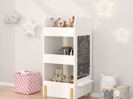 Bear Shaped Bookshelf With Chalkboard Side, 3 Tier Storage Organizer For Playroom - White