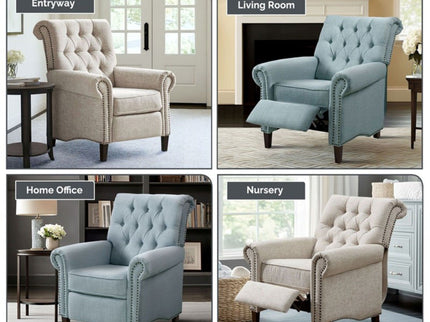 Aidan - Push Back Recliner Chair With Tufted Back And Nailhead Trim - Cream