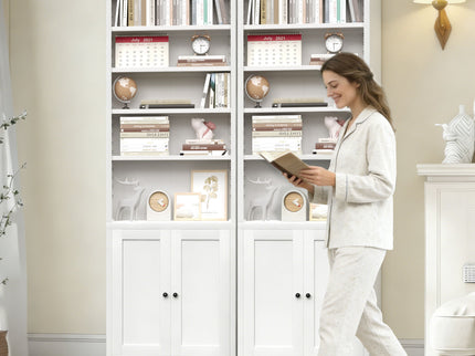 Bookcase Tall 5-Tier Adjustable Storage Shelf With Door Deep - White