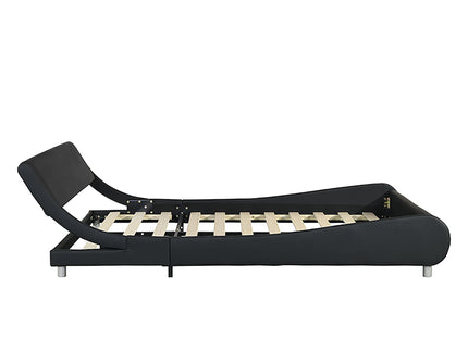 Queen Size Upholstered Platform Bed Frame With LED Lighting, Curve Design, Slat Support, No Box Spring Needed - Black