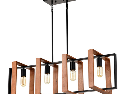 4 Light Kitchen Island Lights Pendant Light Farmhouse Dining Room Light Fixture, Rectangular Chandelier, 36" Hanging Lighting For Living Room, Conference Room, Home Office - Matte Black