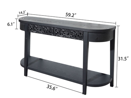 Carved Console Table With Storage Shelf For Living Room - Black