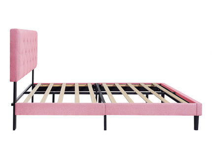 Modern Upholstered Platform Bed Frame With Button Tufted Fabric Headboard