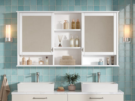 Wall Mount Mirror Cabinet With Adjustable Shelves - White