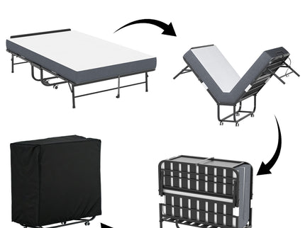 Twin Extra Long Folding Bed With Adjustable Headboard, Cot With Memory Foam Mattress - Black