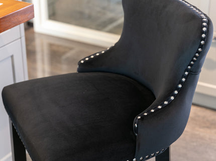 Contemporary Upholstered Wing-Back Barstools With Button Tufted Decoration And Wooden Legs, And Nailhead Trim, Leisure Style Bar Chairs, Bar Stools (Set of 2)