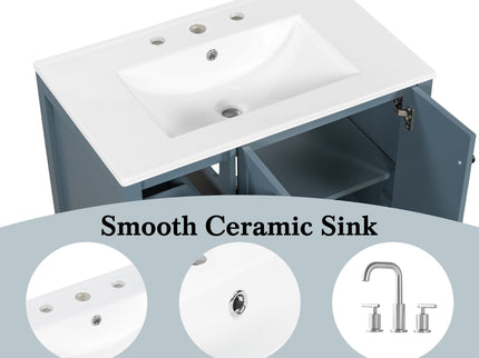 Bathroom Vanity With Sink Top, Bathroom Vanity Cabinet With 2 Doors And 2 Drawers, Open Shelf