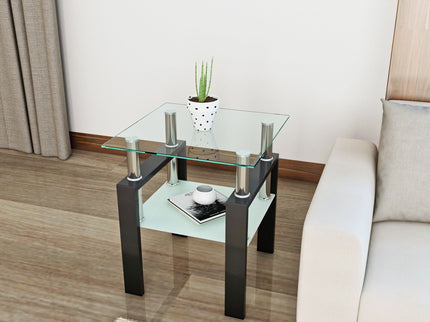 Modern Tempered Glass Tea Table, End Square Table For Living Room