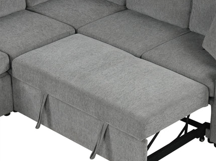 Modern U-Shaped Sectional Sofa Convertible Pull-Out Sofa Bed With USB Ports And Cup Holders