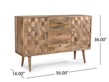 3 Drawer Sideboard With 2 Doors (KD Legs) - Natural