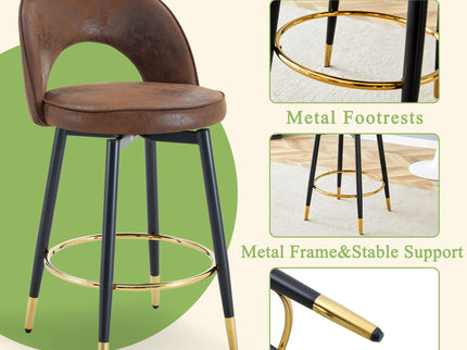 Upholstered Rotatable Bar Chair With Metal Legs For Dining Room