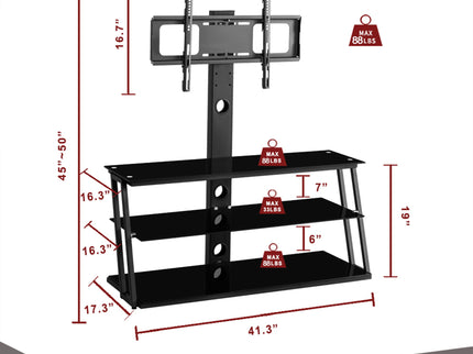 Multi-Function Angle And Height Adjustable Tempered Glass TV Stand - Black