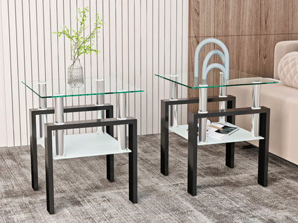 Modern Tempered Glass Tea Table, End Square Table For Living Room