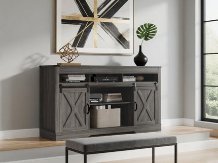 Farmhouse TV Stand With Sliding Barn Doors & Adjustable Storage