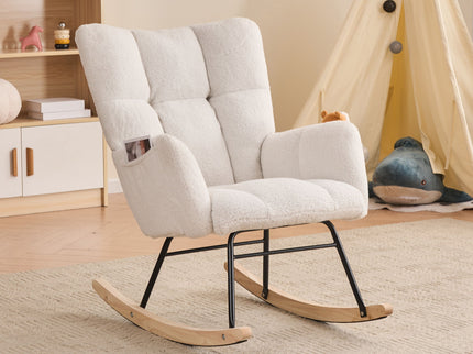 Teddy Fabric Rocking Gilder Nursery Chair For Living Room Indoor - Ivory