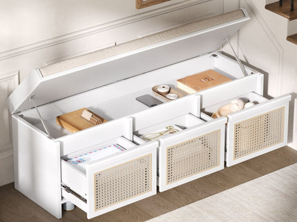 Entryway Shoe Bench With Drawers & Button Tufted Cushion