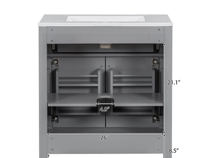 Bathroom Vanity With Ceramic Sink, Modern Single Bathroom Cabinet With 2 Doors And A Shelf, Soft Close Doors