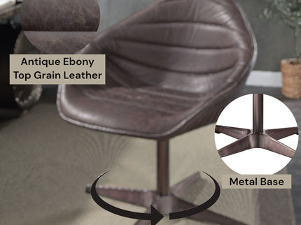 Pipino - Top Grain Leather Accent Chair With Swivel - Antique Ebony