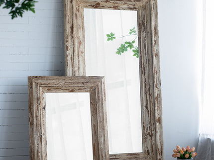 Full Length Rectangle Floor Mirror With Distressed Wood Frame - Brown