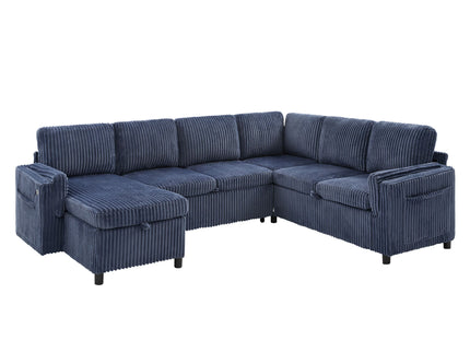 Convertible U-Shaped Sectional Sofa Bed With USB Ports And Storage