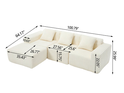 L - Shape Modern Minimalist Modular Sectional Sofa, Upholstered Cloud Couch With Deep Seats