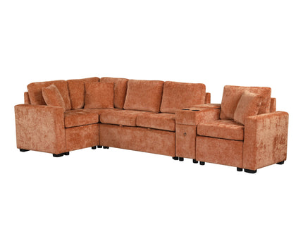 Modular L-Shaped Sectional Sofa Bed With Pull-Out Sleeper, Cup Holders, And Storage