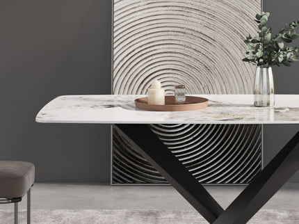 Modern Artificial Stone Pandora White Curved Metal Leg Dining Table, Can Accommodate 6-8 People - Antique White