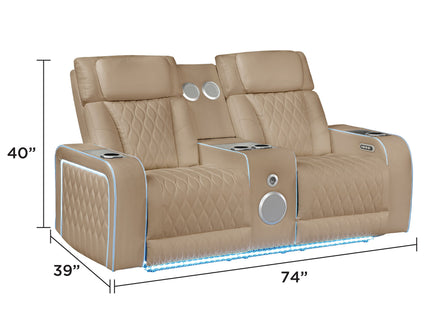 Electra - Power Reclining Loveseat With Power Headrests, Console, Speakers, Massage, LED Lighting And USB Control