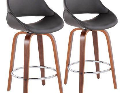 Fabrico - Mid Century Modern, Fixed Height Counter Stool With Round Footrest (Set of 2)