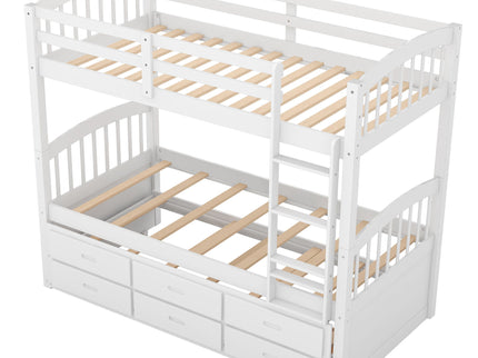 Bunk Bed With Trundle And Drawers, Arched Headboard And Footboard