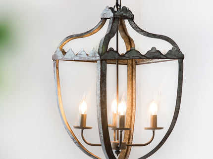 4 Light Metal Chandelier, Hanging Light Fixture With Adjustable Chain For Kitchen, Bulb Not Included - Gray